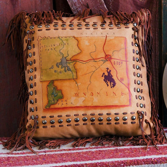 Leather Wyoming State Accent Pillow - Your Western Decor & Design
