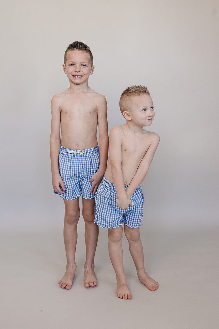 Light Blue Gingham Swim Shorts