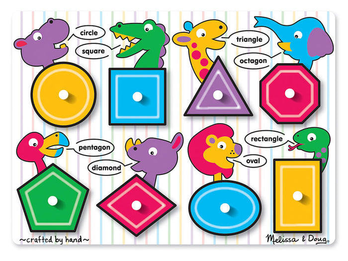 Melissa and Doug Fresh Start Wooden Peg Puzzle Shapes- 8pcs. Ages 3+ Item # 3285