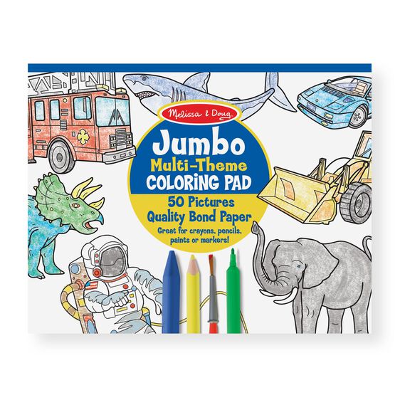 Melissa and Doug Jumbo Multi-Theme Coloring Pad Blue 000772042260 50 Pages Ages 3+