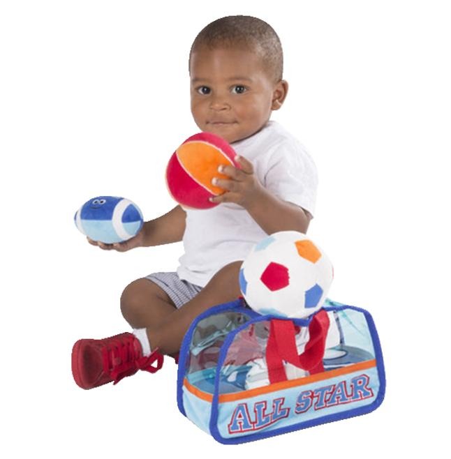 Melissa & Doug Sports Bag Fill and Spill, 5 Pieces First Play for 6 Months Soft Rattles - Olde Church Emporium