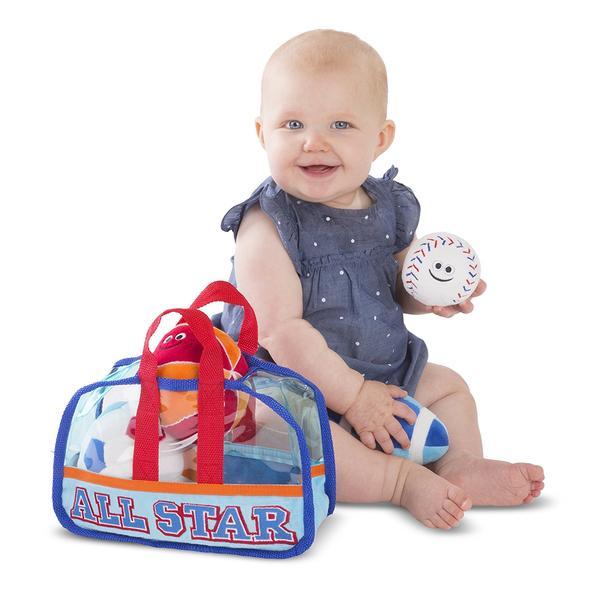 Melissa & Doug Sports Bag Fill and Spill, 5 Pieces First Play for 6 Months Soft Rattles - Olde Church Emporium