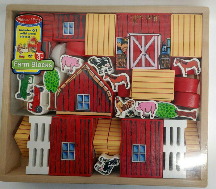 Melissa and Doug Wooden Farm Blocks Set 61 Pieces to Build-a-Farm Ages 3+