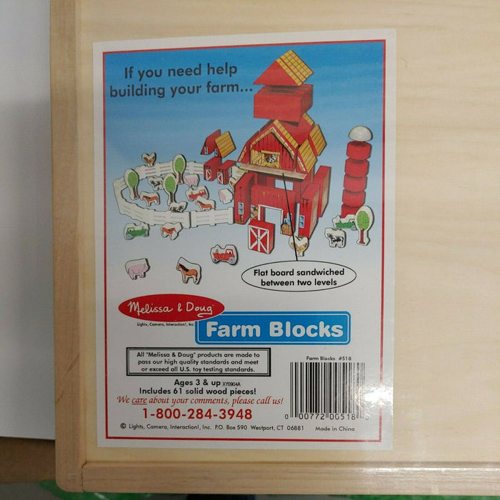 Melissa and Doug Wooden Farm Blocks Set 61 Pieces to Build-a-Farm Ages 3+