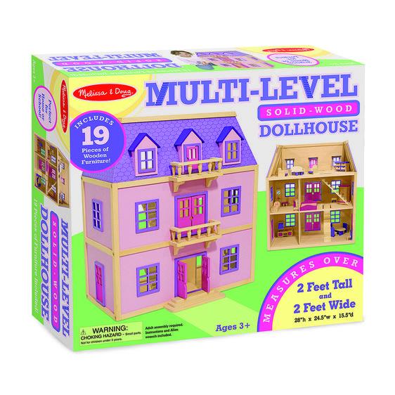 Melissa & Doug - Furnished Multi Level Solid Wood Dollhouse 18 Pieces Furniture - Olde Church Emporium