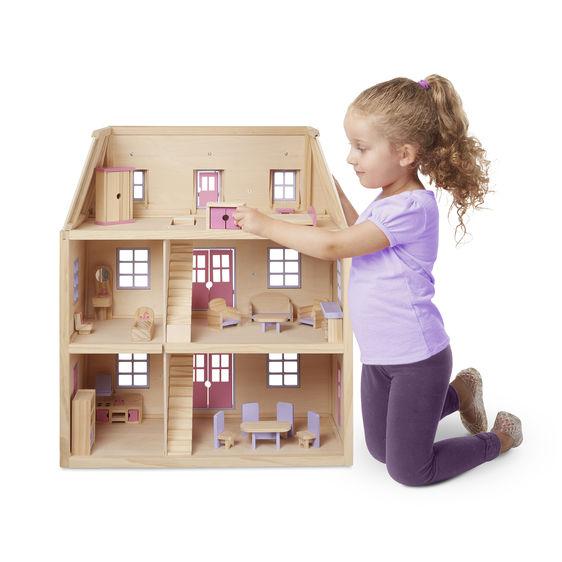 Melissa & Doug - Furnished Multi Level Solid Wood Dollhouse 18 Pieces Furniture - Olde Church Emporium