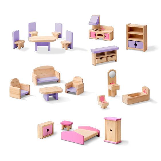 Melissa & Doug - Furnished Multi Level Solid Wood Dollhouse 18 Pieces Furniture - Olde Church Emporium