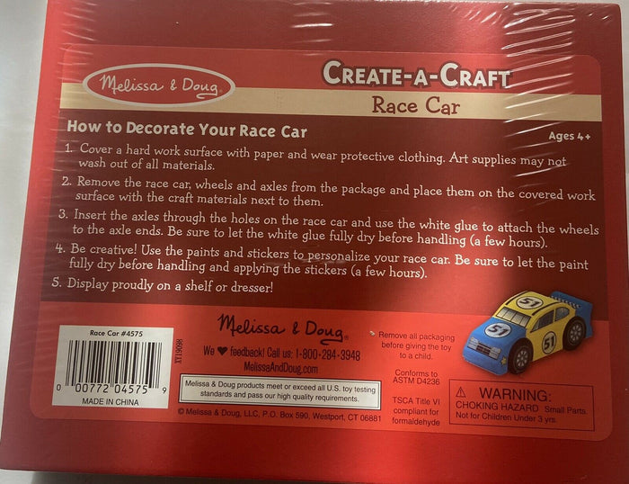 Melissa & Doug Create A Craft Wooden Race Car Ages 4+ Toy Kit #4575