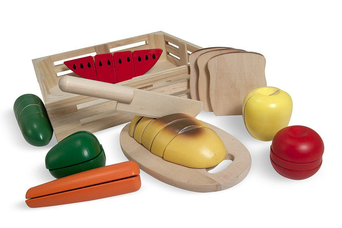 Melissa & Doug Cutting Food - Play Food Set With 30 + Hand-Painted Wooden Pieces,, and Cutting Board [Home Decor]- Olde Church Emporium