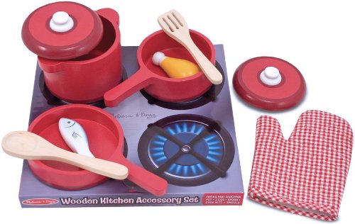 Melissa & Doug - Deluxe Wooden Pretend Play Kitchen Accessory Set - Pots & Pans (8 pcs) - Olde Church Emporium