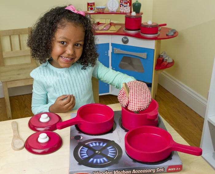 Melissa & Doug - Deluxe Wooden Pretend Play Kitchen Accessory Set - Pots & Pans (8 pcs) - Olde Church Emporium