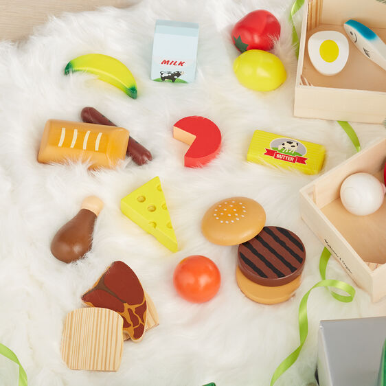 Melissa & Doug Food Groups 21 Hand Painted Wooden Pieces and 4 Crates Ages 2+ Item # 271