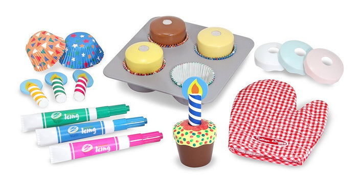 Melissa & Doug - Bake and Decorate Wooden Cupcake Pretend Play Food Set [Home Decor]- Olde Church Emporium