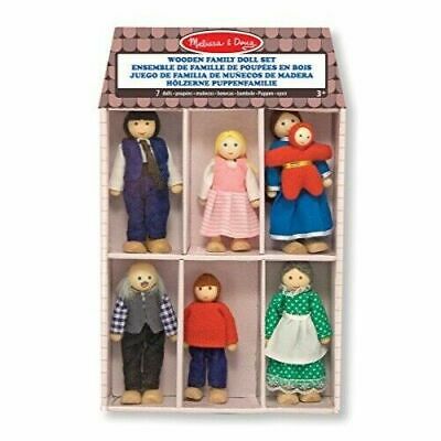 Melissa & Doug Wooden Family Doll Set Figures 7 dolls flexible arms & legs