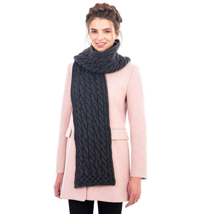Merino Wool Cable Knit Scarf 69 x 8 Inches Made in Ireland 3 Colors - Olde Church Emporium