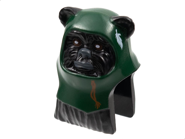 Minifigure, Head, Modified SW Ewok with Dark Green Hood