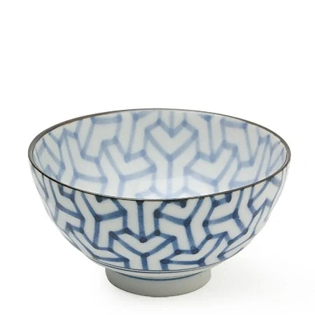 Miya Monyou Corner Rice Bowl - Blue / White / 4.25"