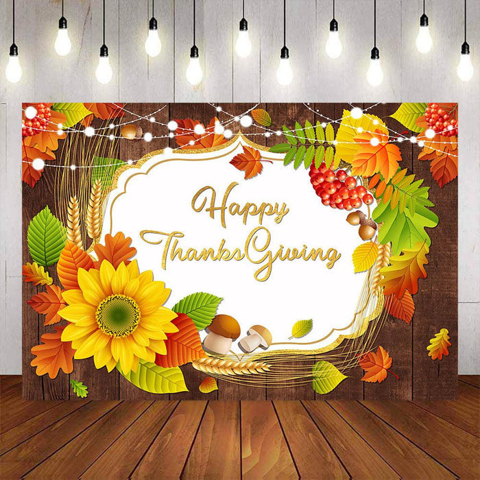 Mocsicka Maple Leaf and Wooden Floor Thanks Giving Day Backdrop-Mocsicka Party