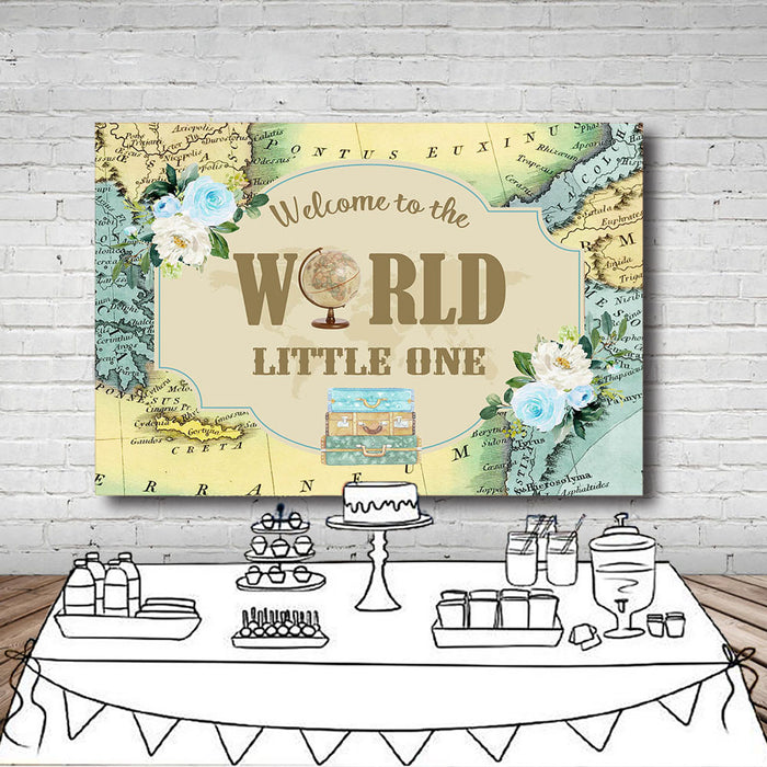 Mocsicka Welcome to the World Happy 1st Birthday Party Backdrop