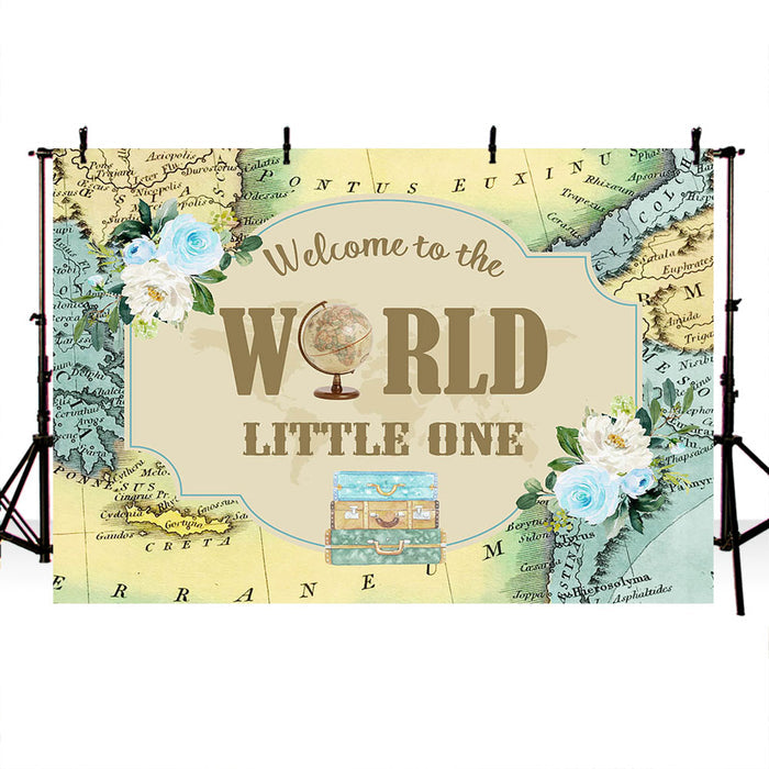 Mocsicka Welcome to the World Happy 1st Birthday Party Backdrop