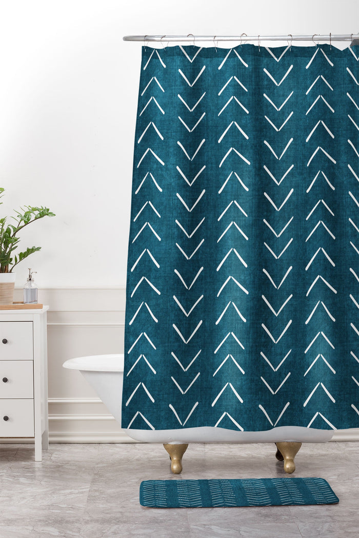 BECKY BAILEY MUD CLOTH BIG ARROWS IN TEAL MEMORY FOAM BATH MAT