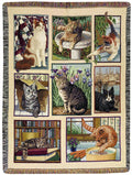 Multi Tapestry Throw with Fringe, Kitty Korner, 51 X 68-Inches Made in USA - Olde Church Emporium