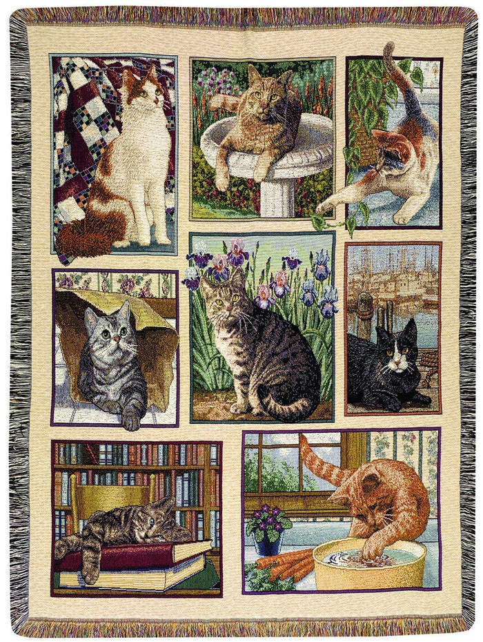 Multi Tapestry Throw with Fringe, Kitty Korner, 51 X 68-Inches Made in USA - Olde Church Emporium