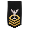 Navy E7 FEMALE Rating Badge: SW Steelworker - seaworthy gold on blue