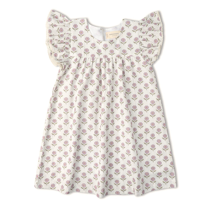 Organic Short Sleeve Flutter Dress - Lavender