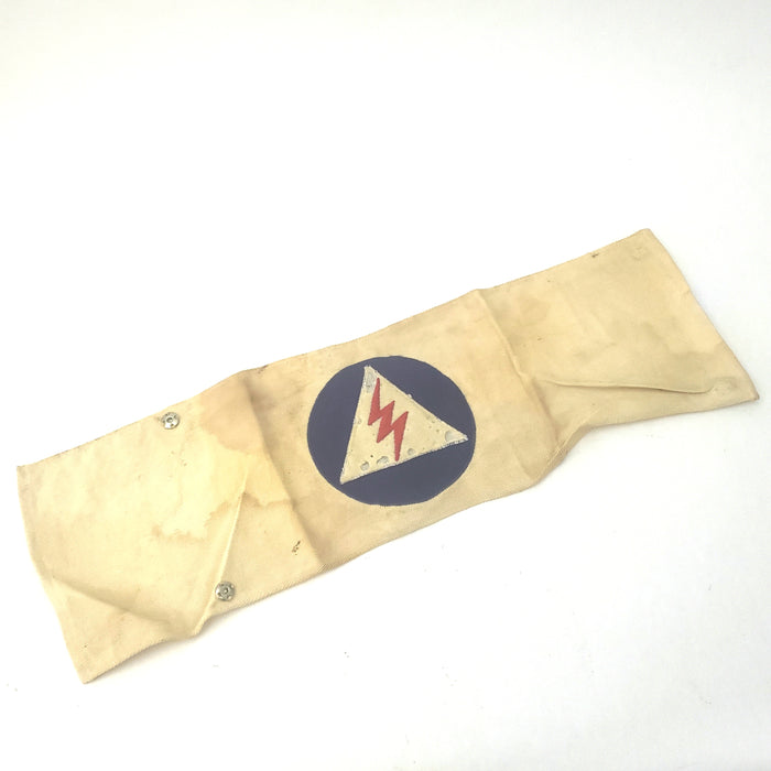 Original WWII Civilian Defense Messenger Steel Helmet and Arm Band  Signed ~1940's