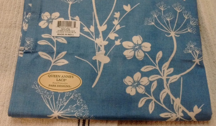 Park Design - Queen Anne's Lace Blue Valance, 72 x 14 Inches Hand Printed Design - Olde Church Emporium