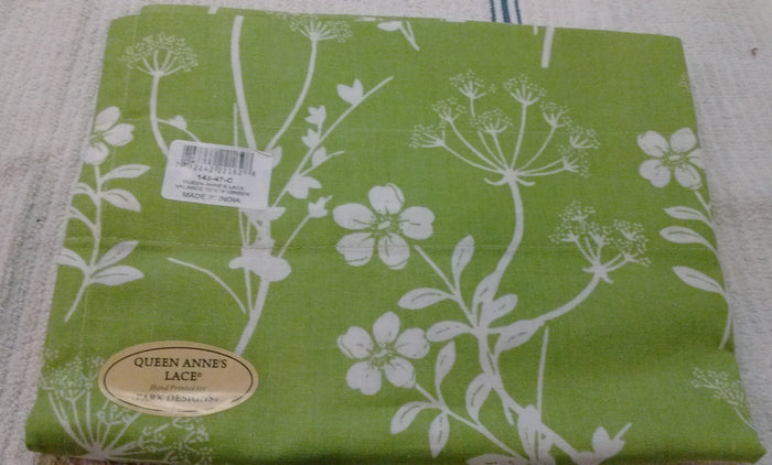 Park Design - Queen Anne's Lace Green Valance, 72 x 14 Inches Hand Printed Design - Olde Church Emporium