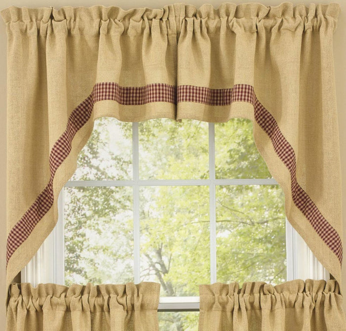 Park Design Burlap and Red Check Swag 36" x 72" - Farmhouse, Country - Olde Church Emporium