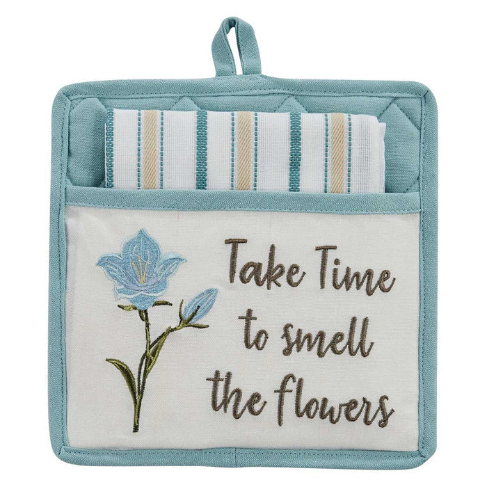 Park Design Smell the Flowers Pocket Potholder Set 9 x 9 and 18 x 28 Inches Inches Square