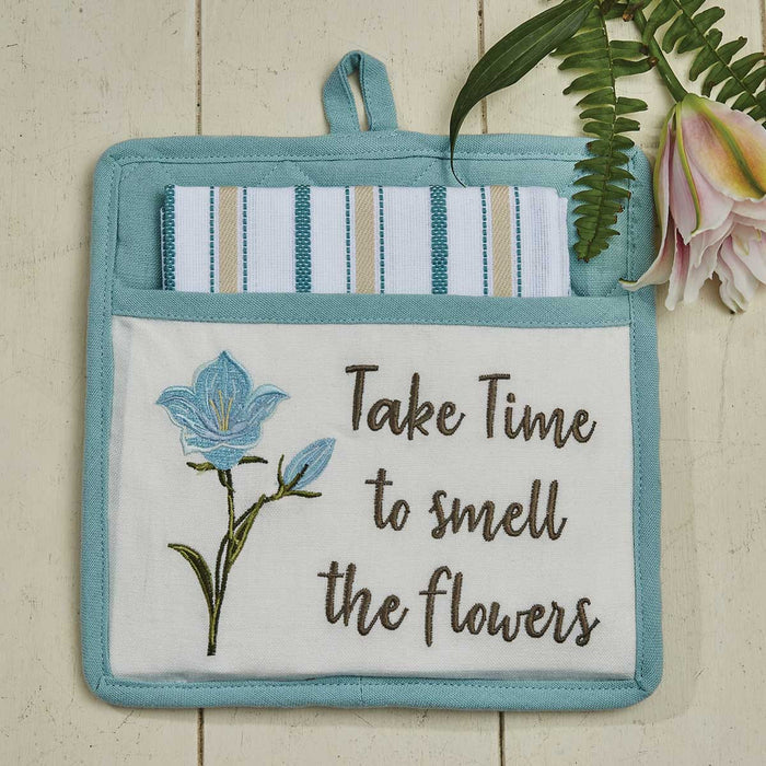 Park Design Smell the Flowers Pocket Potholder Set 9 x 9 and 18 x 28 Inches Inches Square