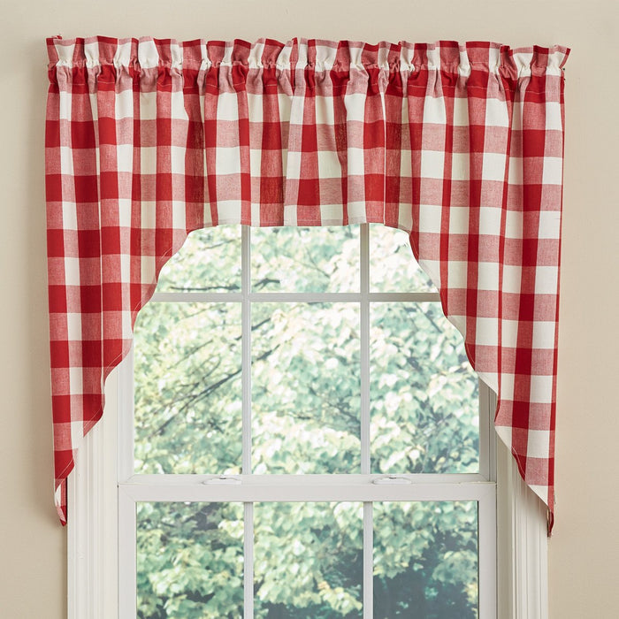 Park Design Wicklow Check Swag Red and Cream  - 36" x 72"  - Farmhouse, Country - Olde Church Emporium