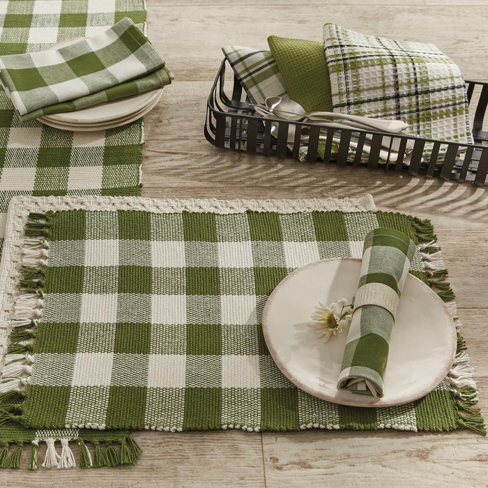 Park Design Wicklow Fringed Sage Buffalo Check Placemats - 13 x 19 Inches - Olde Church Emporium