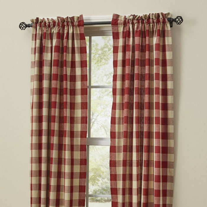 Park Designs - Wicklow Check Panels Pair  Garnet - 72 x 63 Inches Unlined Farmhouse Country - Olde Church Emporium