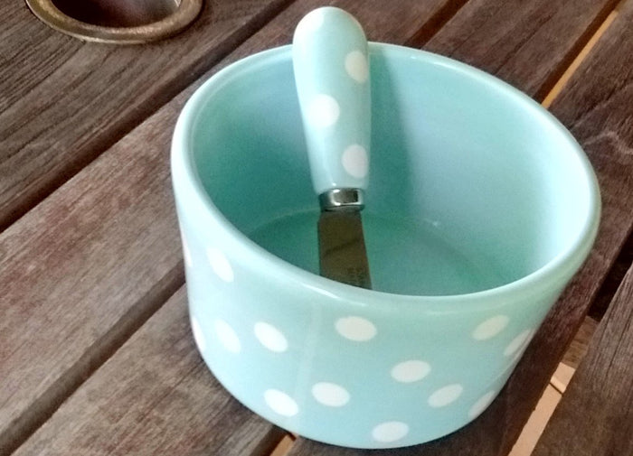 Park Designs Ashley Dip Bowl and Spreader Set Light Blue Color with Dot Design - Olde Church Emporium
