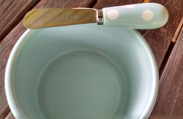 Park Designs Ashley Dip Bowl and Spreader Set Light Blue Color with Dot Design - Olde Church Emporium