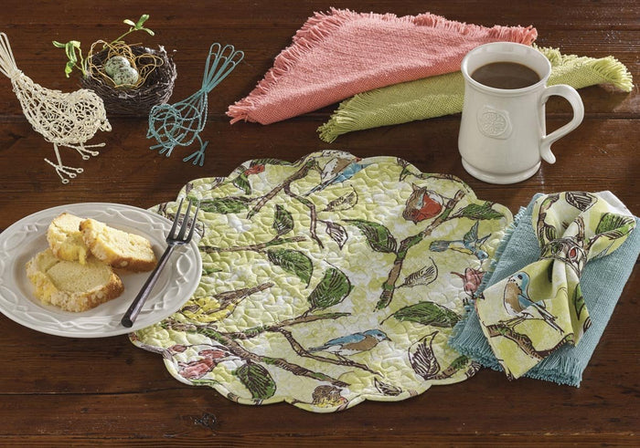 Park Designs Bird Song Round Quilted Placemat 17 Inches - Olde Church Emporium