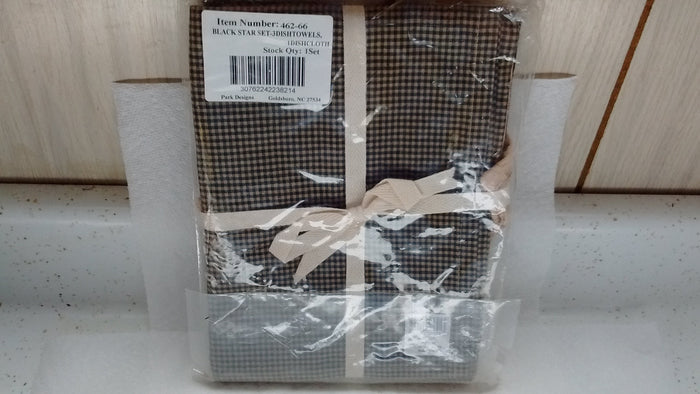 Park Designs Black Star 26 Inch Tiers, Oven Mitts, Dishtowels and Dishcloth Set - Olde Church Emporium
