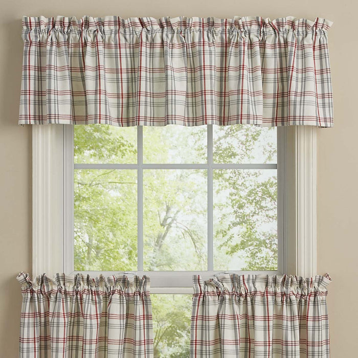 Park Designs Farm Yard Unlined Window Valance - White, Gray, Red Plaid 72 x 14 Inches - Olde Church Emporium
