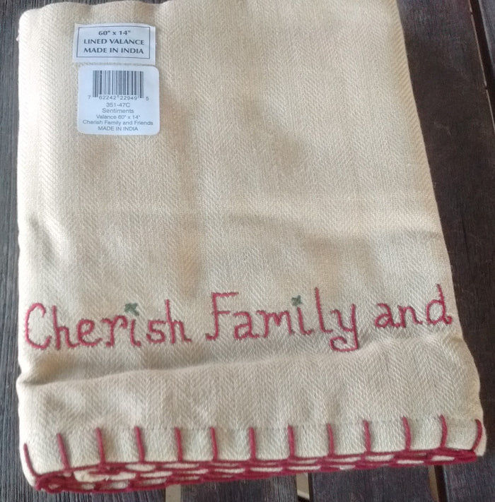 Park Designs Sentiments Cherish Family and Friends Appliqued Lined Valances 60 x 14 Inches - Olde Church Emporium