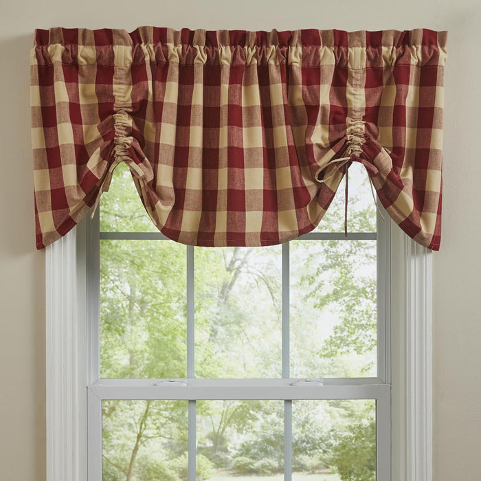 Park Wicklow Check Garnet Lined Farmhouse Valance 60 x 20 Inches Country, Rustic, Cabin Item #113-476G