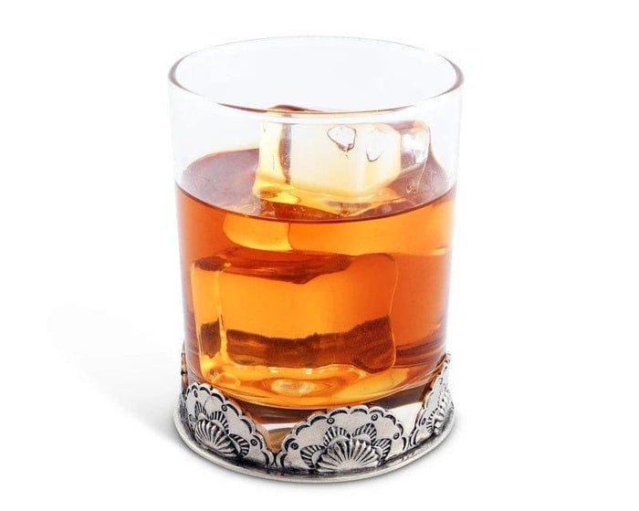 Double old fashioned western glasses with hammered pewter collar - Your Western Decor