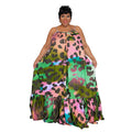 Plus Size Sexy Off The Shoulder Pleated Long Women Clothes Printing Slip Dress