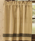 Primitive Burlap & Check Tiers Pair - 72 x 36 Inches Black Unlined Farmhouse Country - Olde Church Emporium