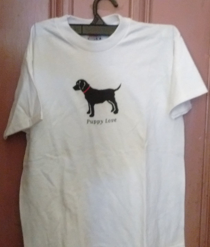 Puppy Love Cotton Tee Shirt White 3 Sizes White Small 6-8, Medium 10-12, Large 14-16 - Olde Church Emporium