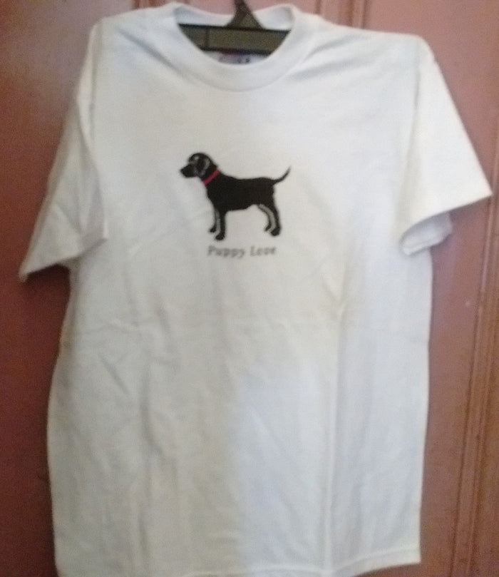 Puppy Love Cotton Tee Shirt White 3 Sizes White Small 6-8, Medium 10-12, Large 14-16 - Olde Church Emporium